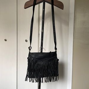 Black fringe crossbody over the shoulder purse